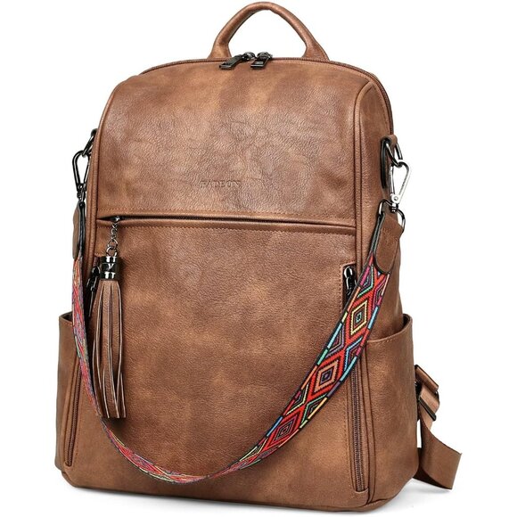 Women’s Leather PU Travel Backpack Purse with Tassel - Brown main image 9